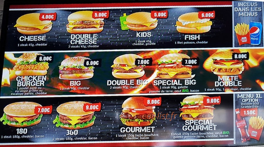 O' burger — carte page 1
