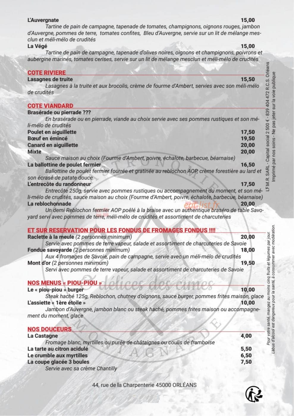 O delices des cimes — carte page 3