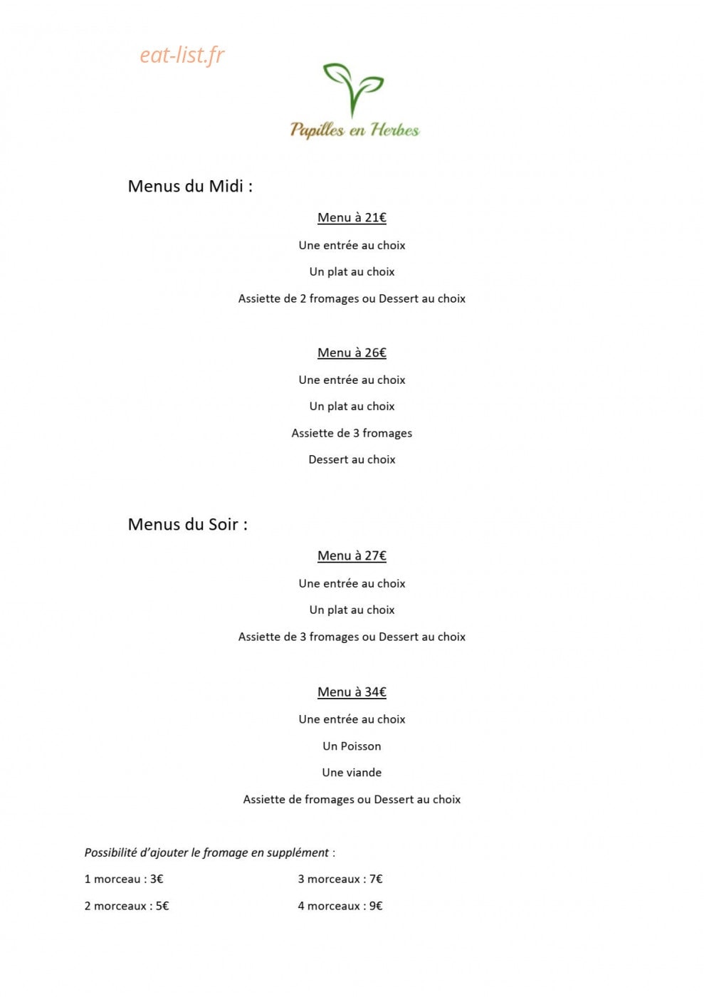 Papilles en Herbes — carte page 1