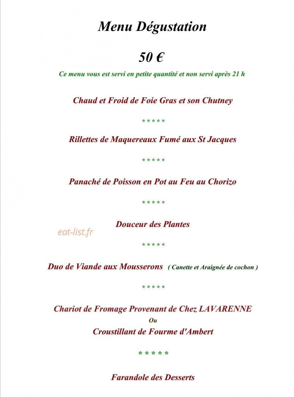 Restaurant Des Plantes — carte page 2