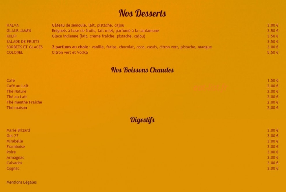 Restaurant Taj Mahal — carte page 4