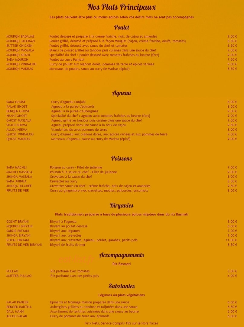 Restaurant Taj Mahal — carte page 3