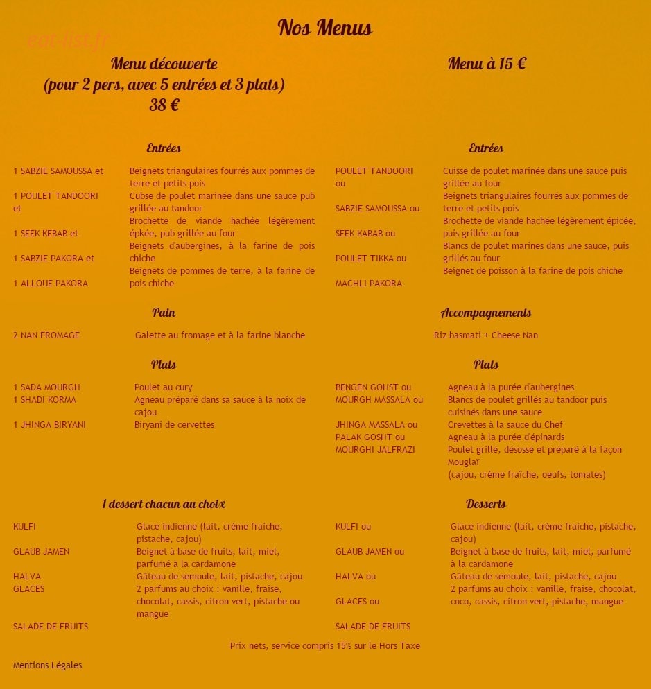 Restaurant Taj Mahal — carte page 5