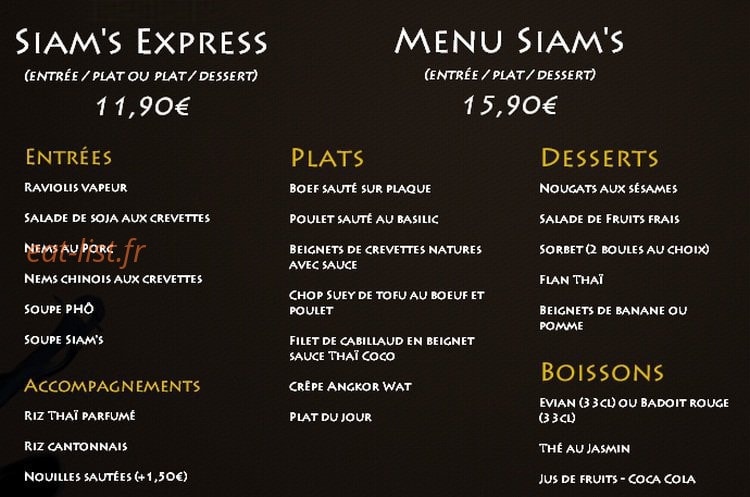 Siam's — carte page 1