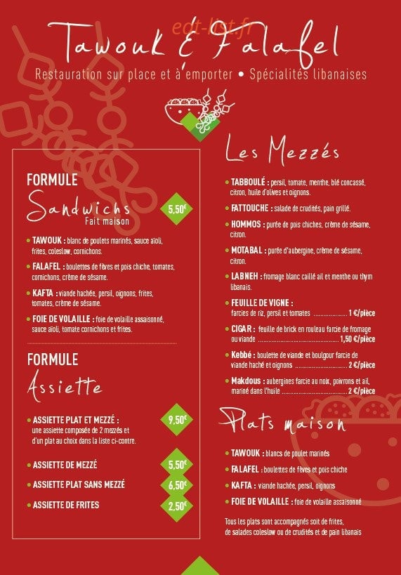 Tawouk & Falafel — carte page 2