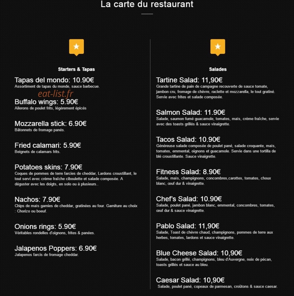 Tex-Mex — carte page 1