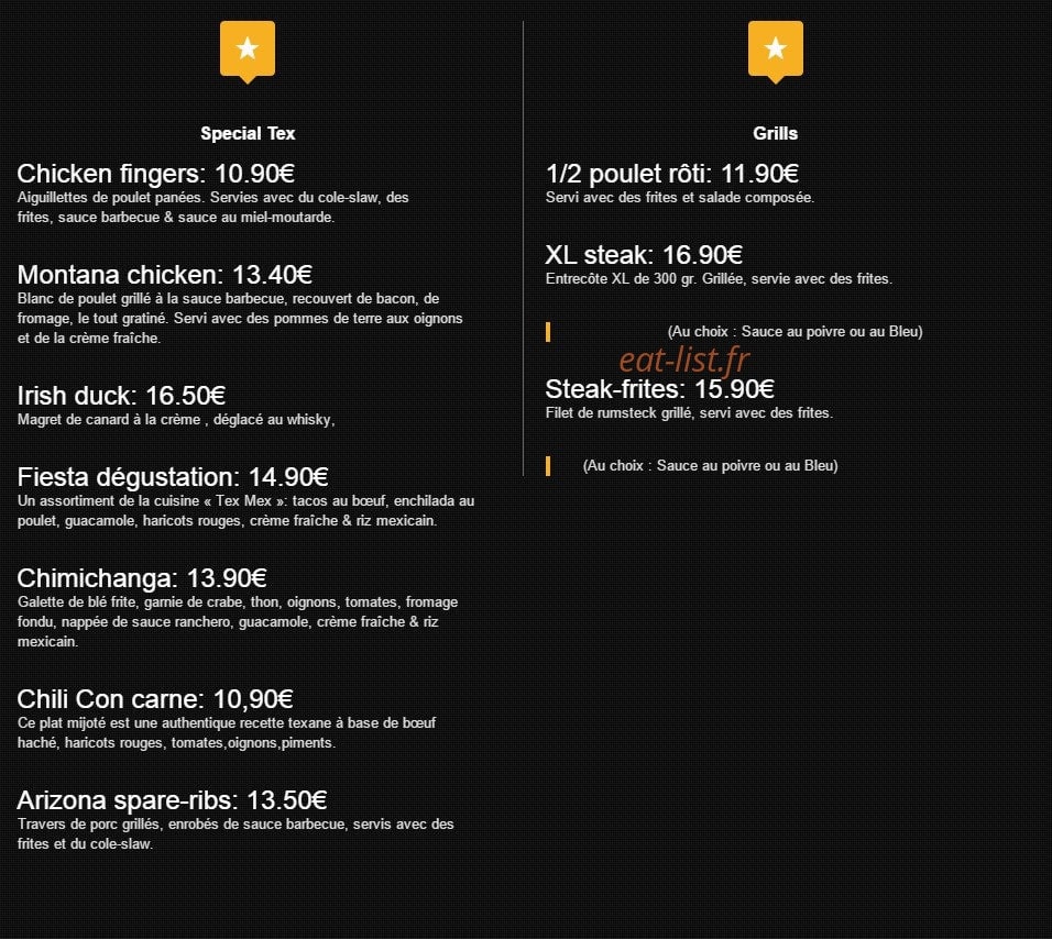 Tex-Mex — carte page 3