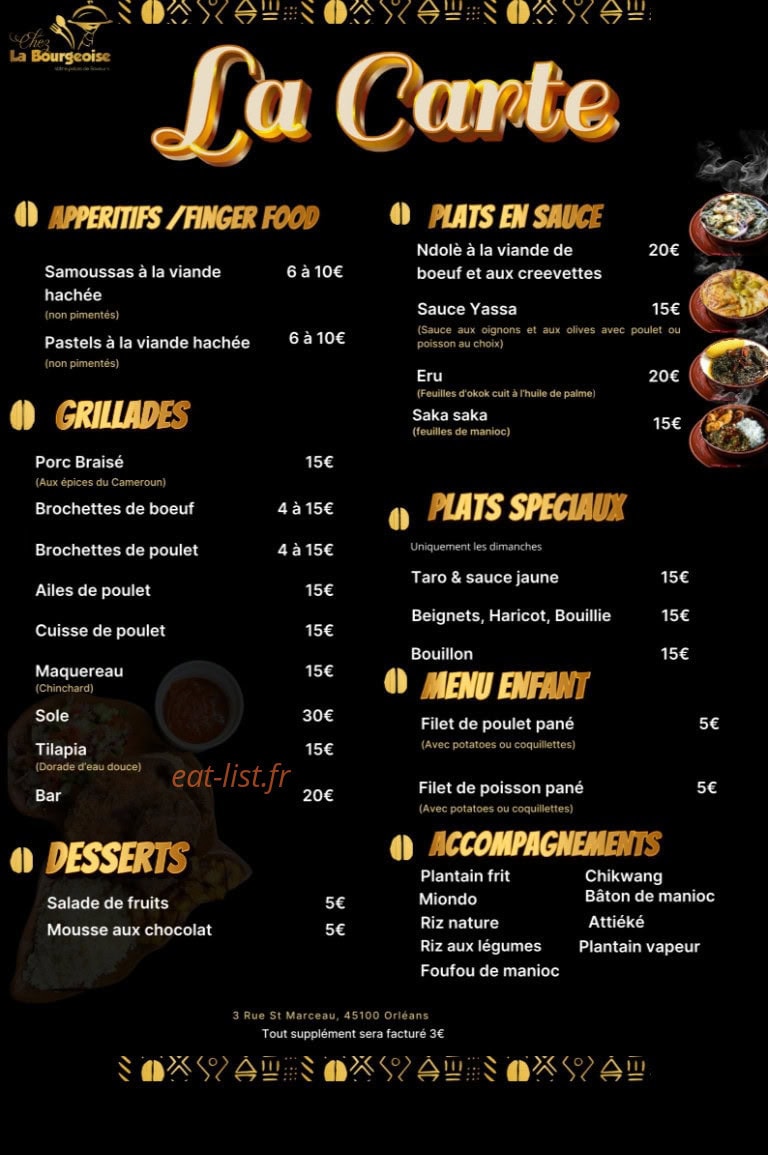 Chez La Bourgeoise — carte page 1