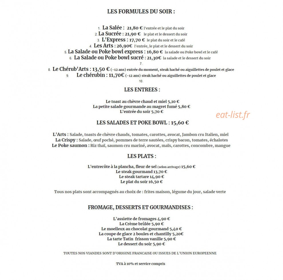 Brasserie des Arts — carte page 2