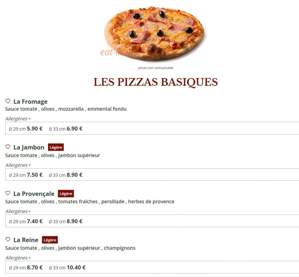 Le Kiosque à Pizzas — carte page 1