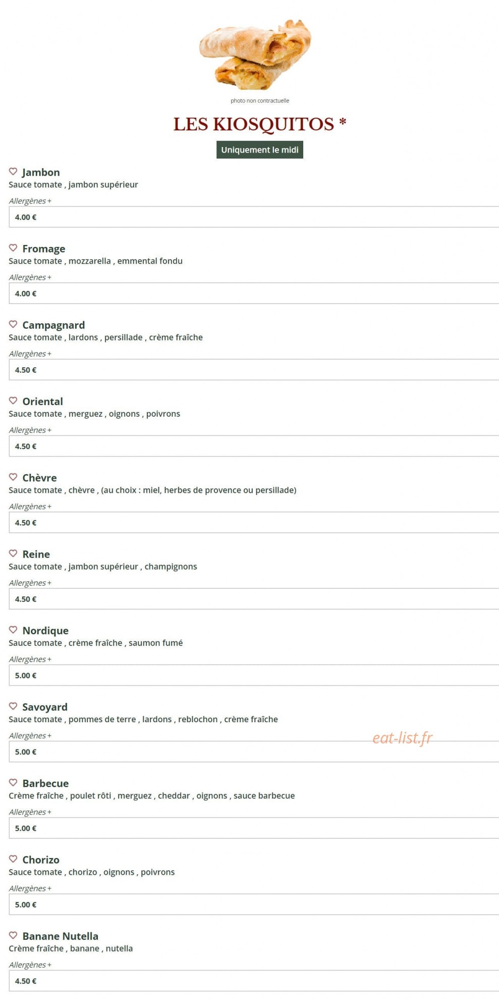 Le Kiosque à Pizzas — carte page 5