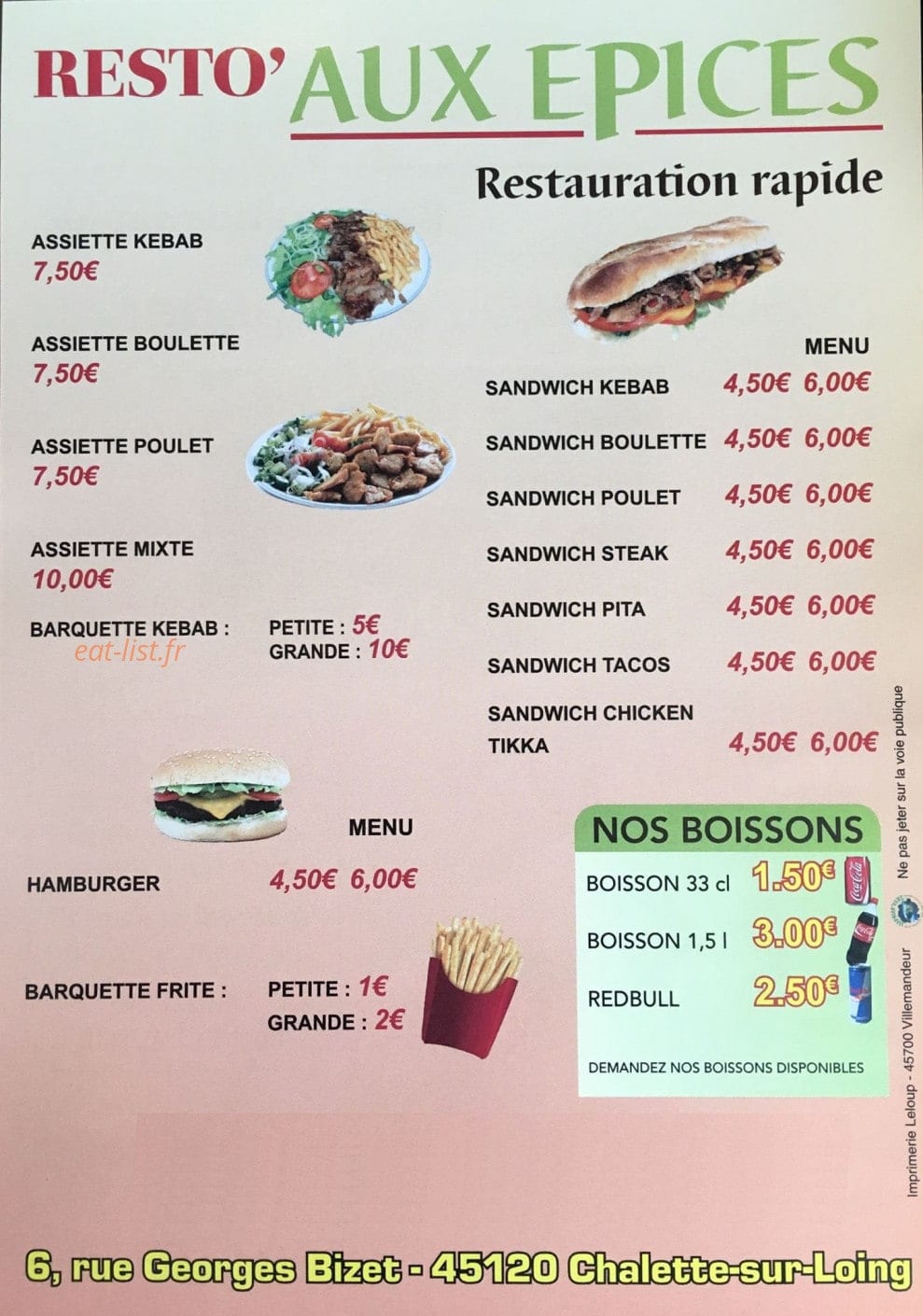 Resto' Aux Epices — carte page 1