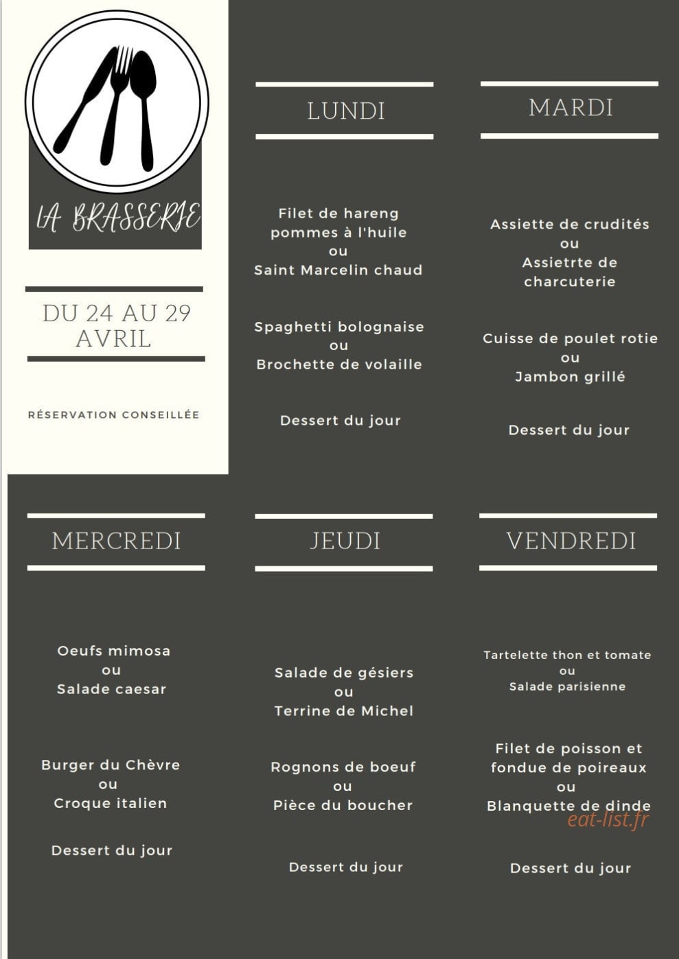 La Brasserie — carte page 1