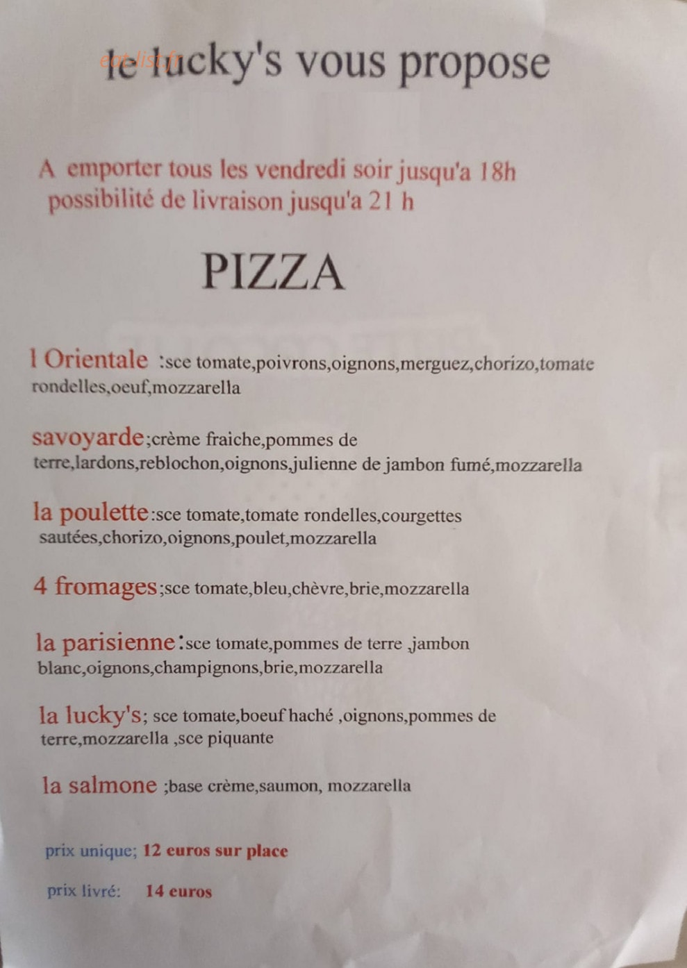 Le Lucky's — carte page 1