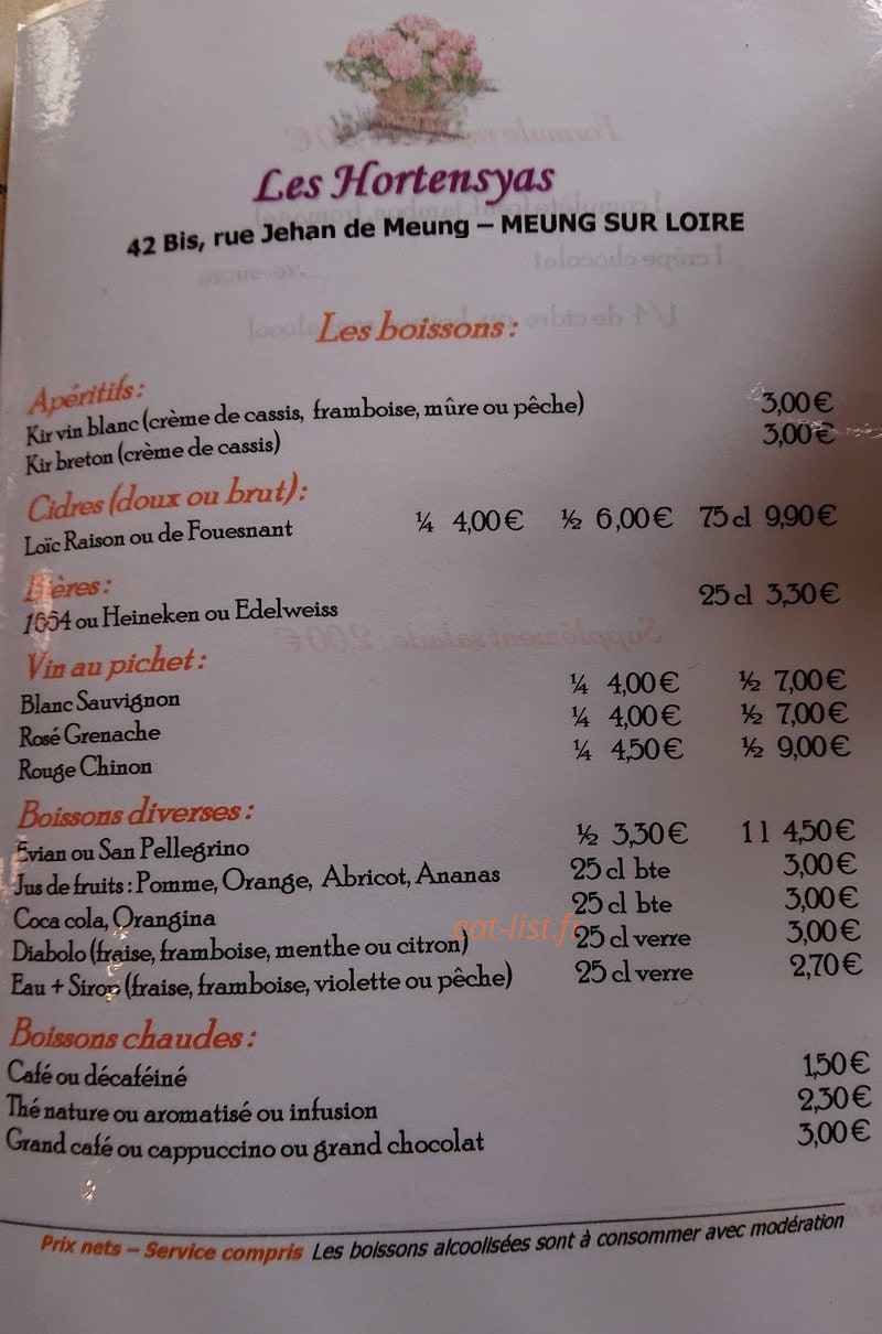 Creperie les Hortensyas — carte page 1