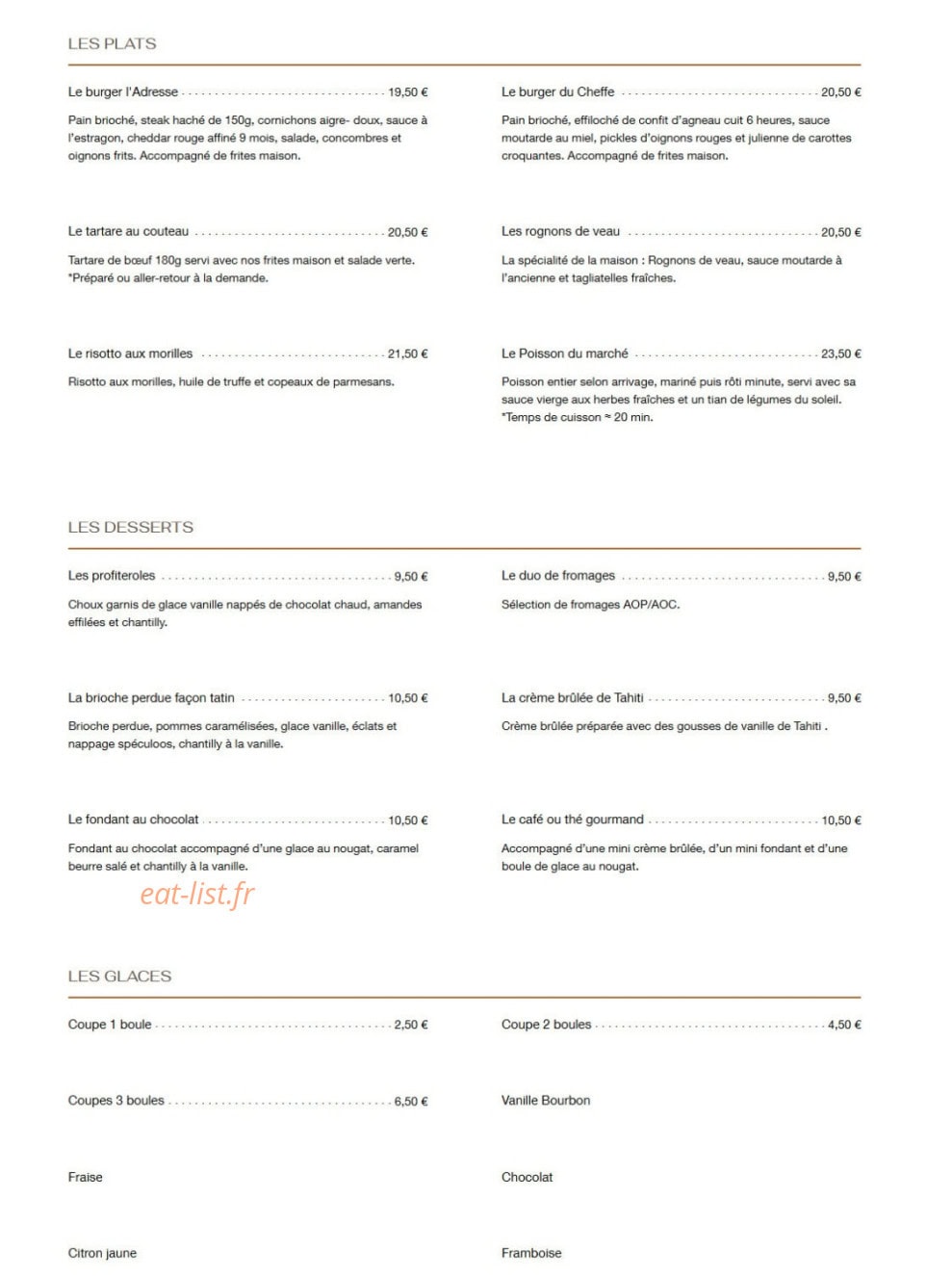 Brasserie l'Adresse — carte page 2