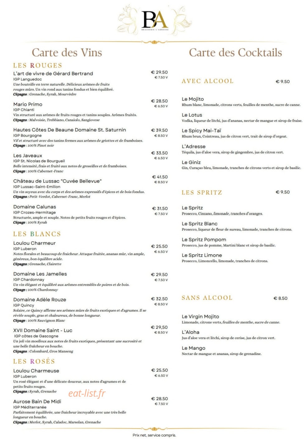 Brasserie l'Adresse — carte page 5