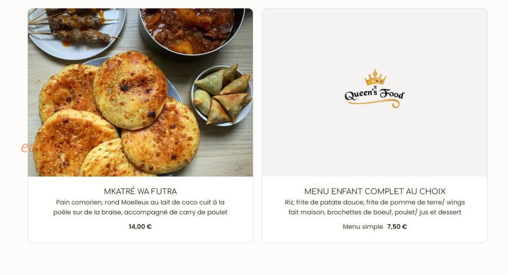 Queen's food — carte page 4