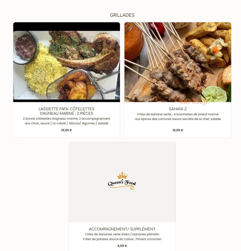 Queen's food — carte page 5