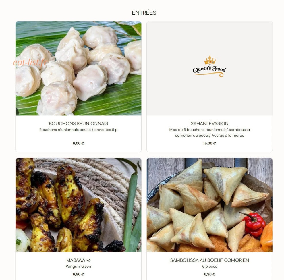 Queen's food — carte page 1