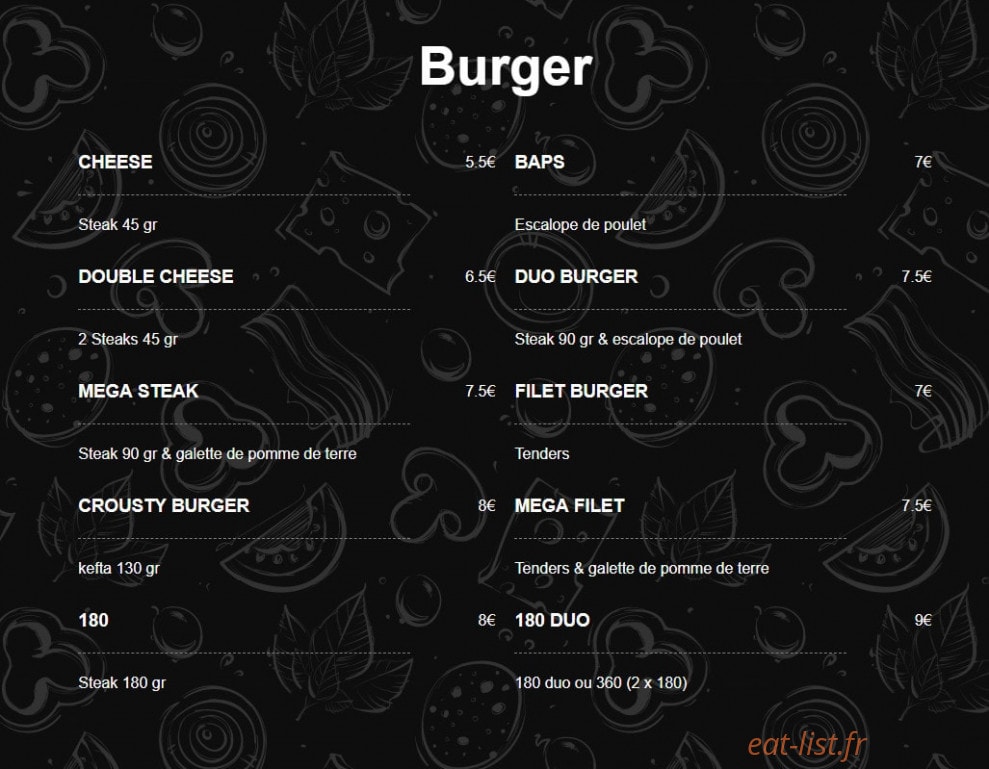 Crousty Food — carte page 1