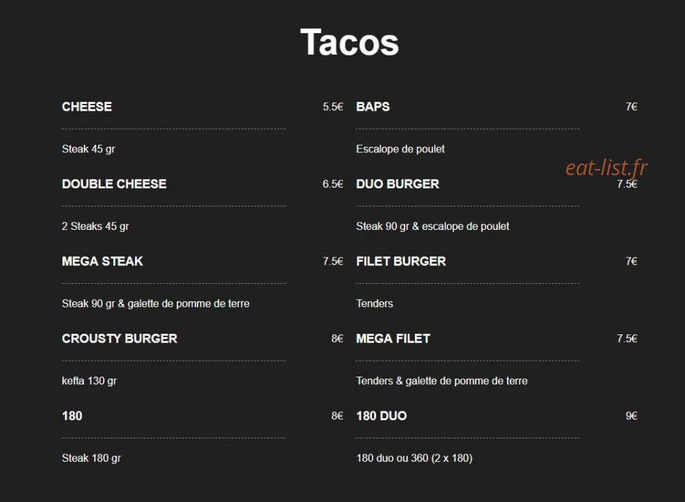 Crousty Food — carte page 2