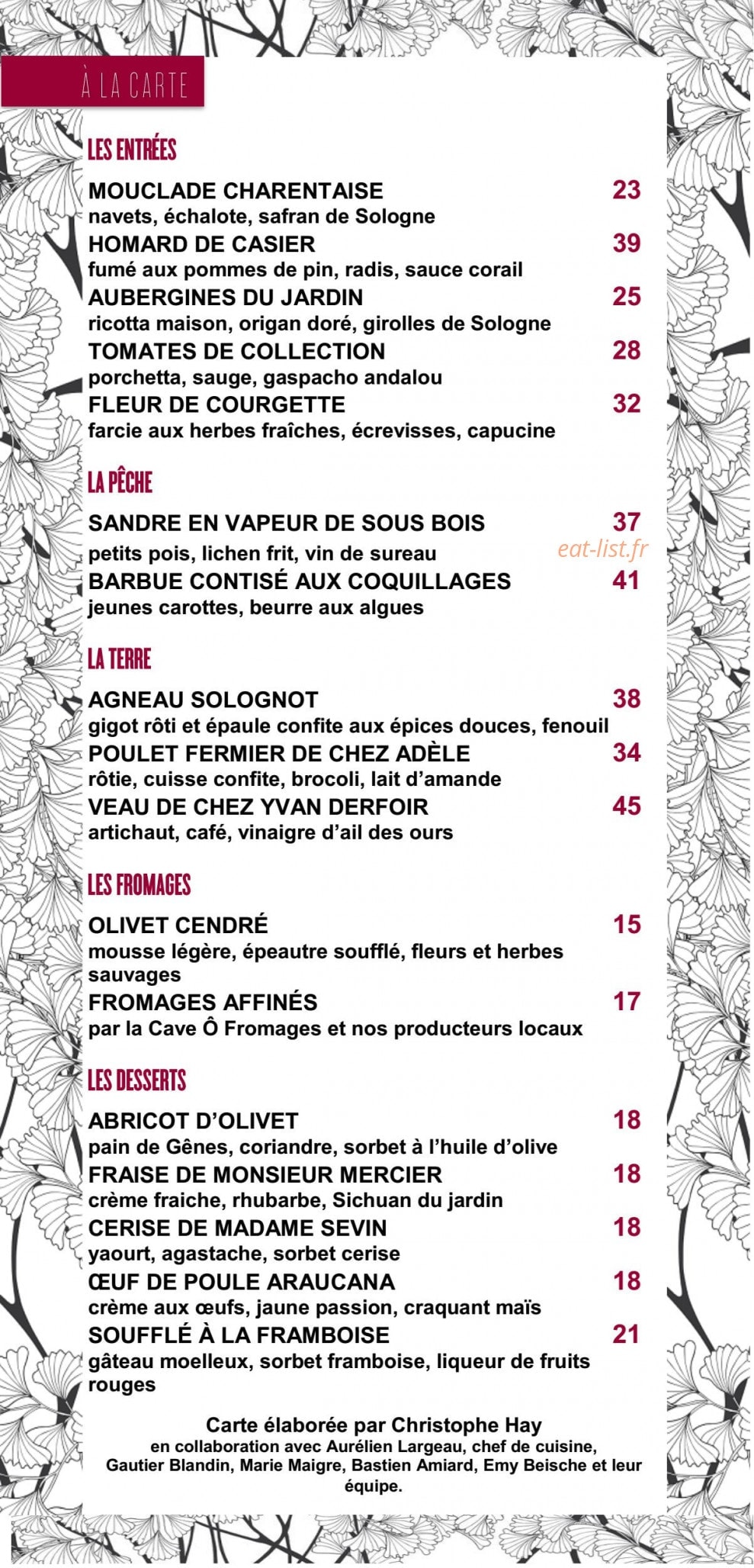 La Table d'à Côté — carte page 2