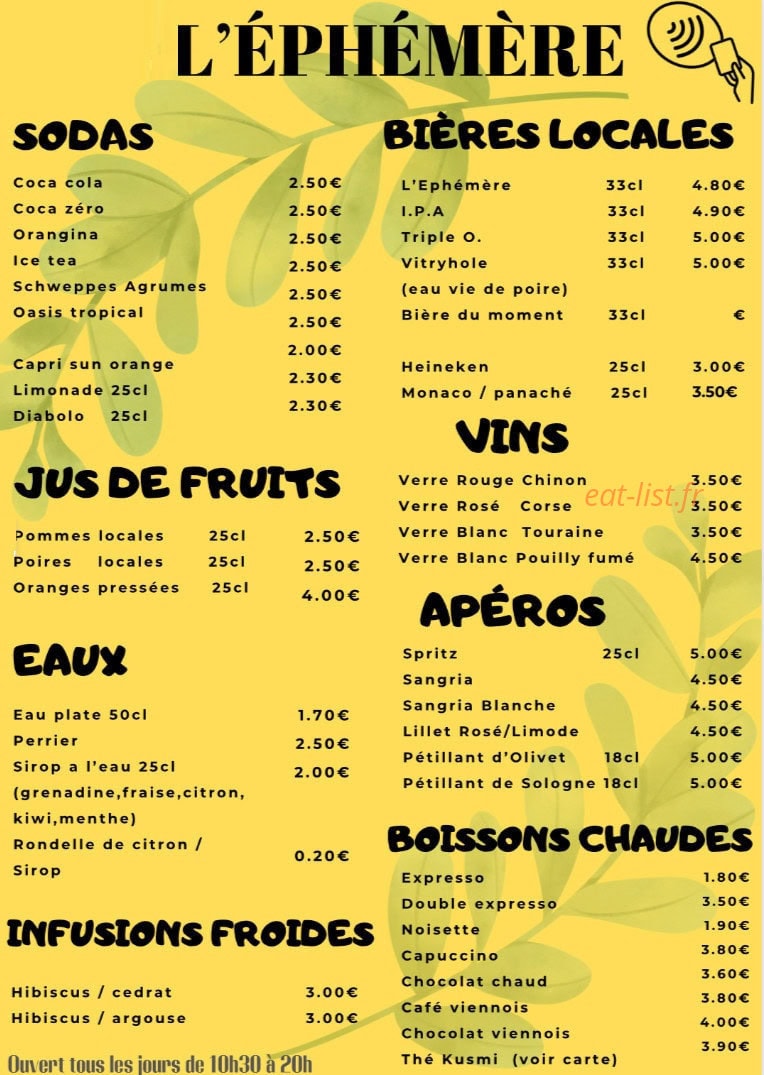 L'Ephémère Café — carte page 1