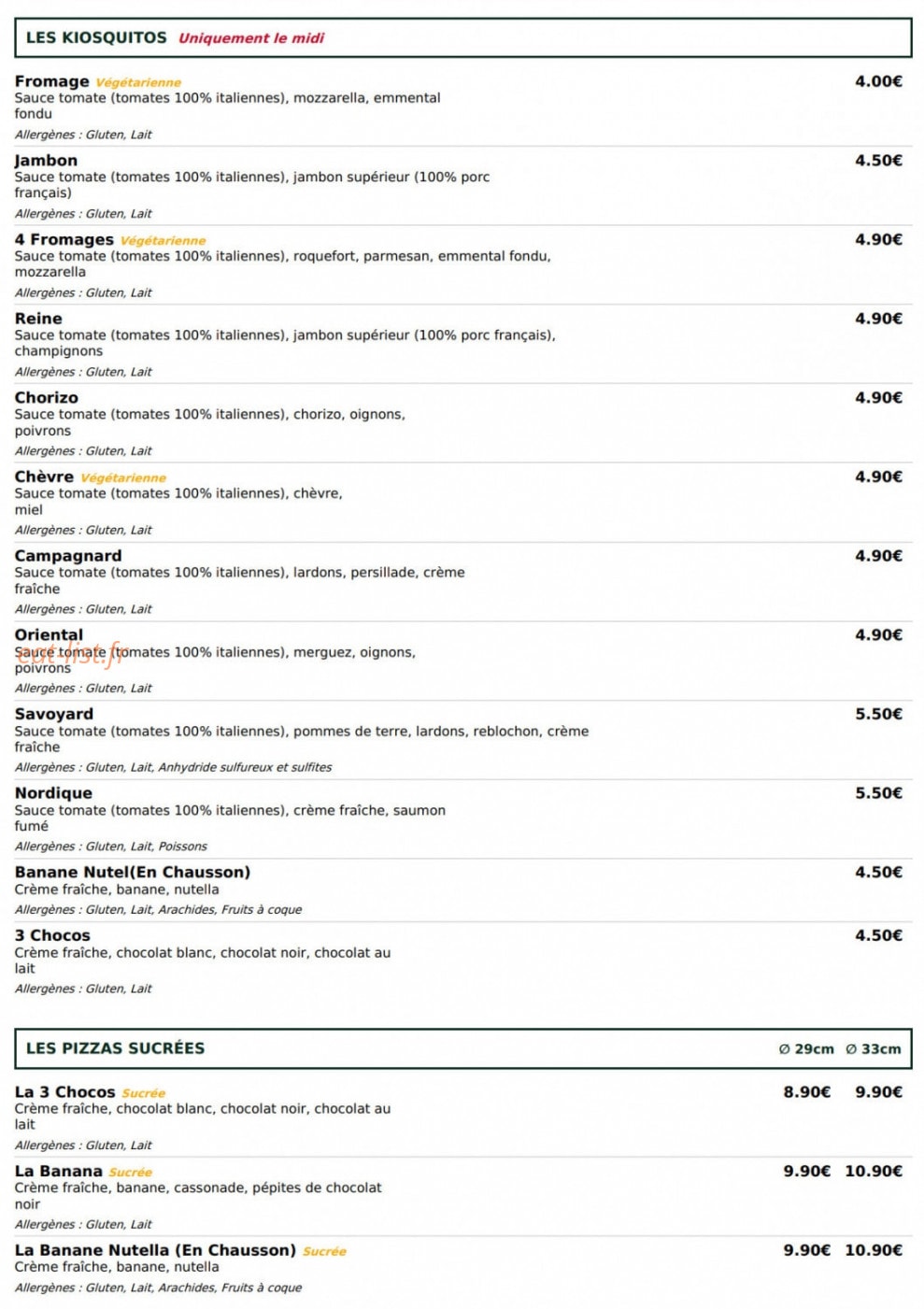 Le Kiosque à Pizzas — carte page 4