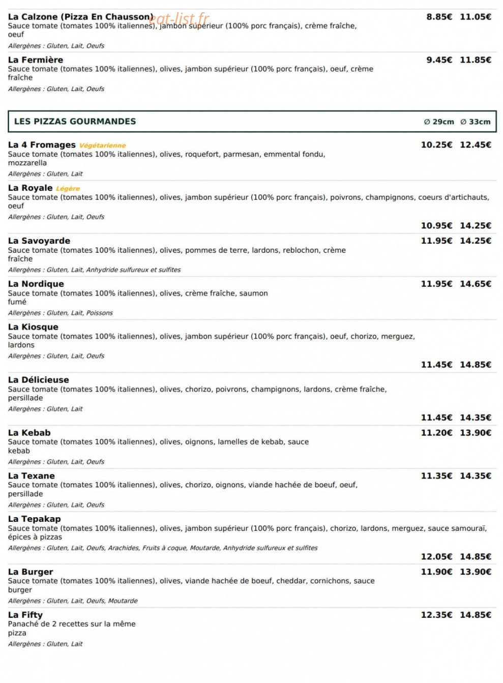 Le Kiosque à Pizzas — carte page 2