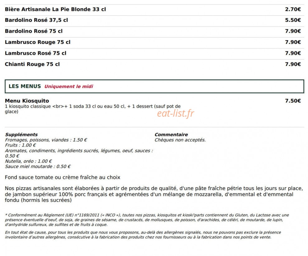 Le Kiosque à Pizzas — carte page 6