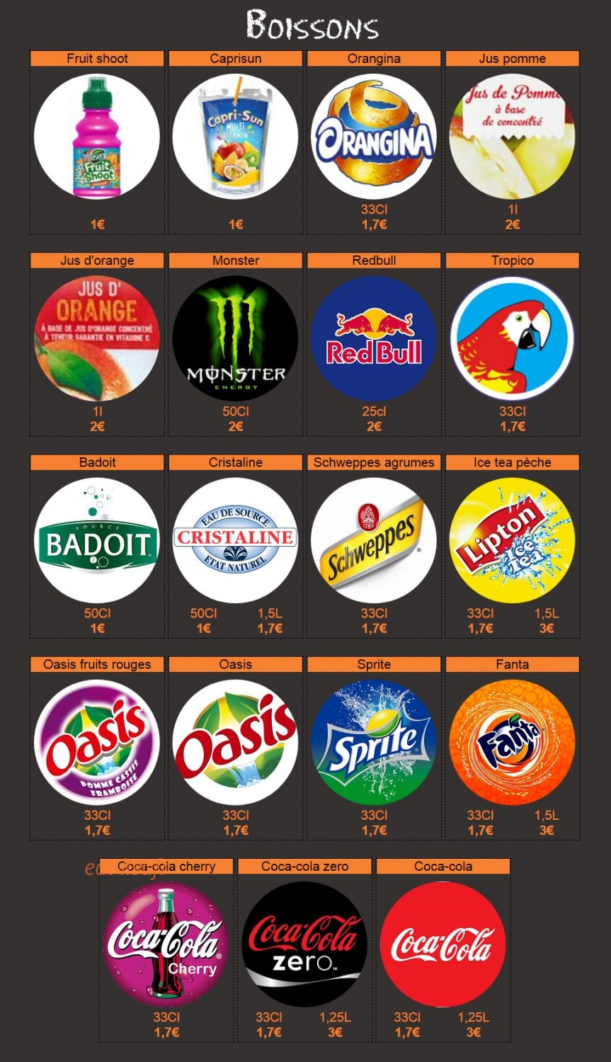 Carte et menu de Hop'la Pizza à Neuville Aux Bois — Les boissons