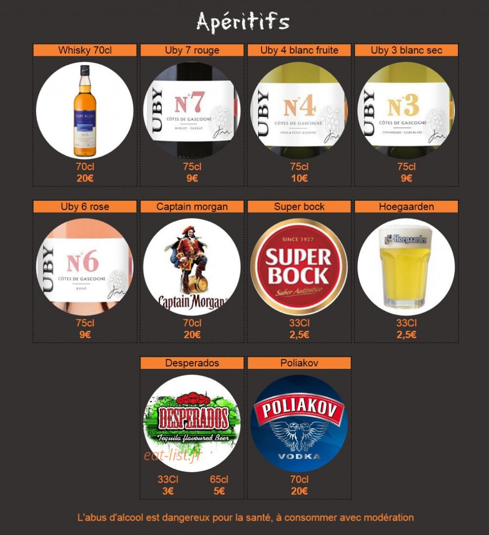 Carte et menu de Hop'la Pizza à Neuville Aux Bois — Les apéritifs