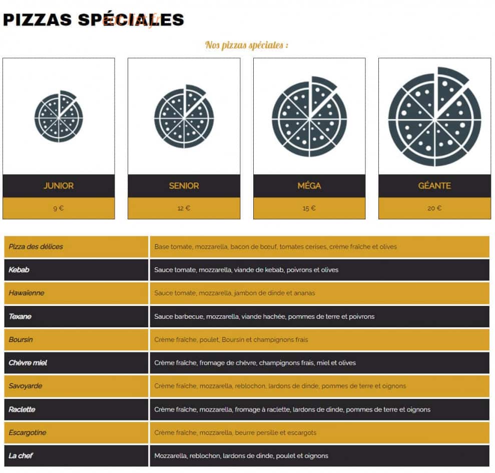 Carte et menu de Pizza Grill des Délices à Neuville Aux Bois — pizzas spéciales