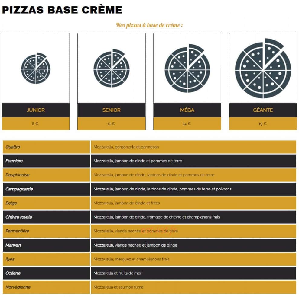 Carte et menu de Pizza Grill des Délices à Neuville Aux Bois — pizzas à base de crème