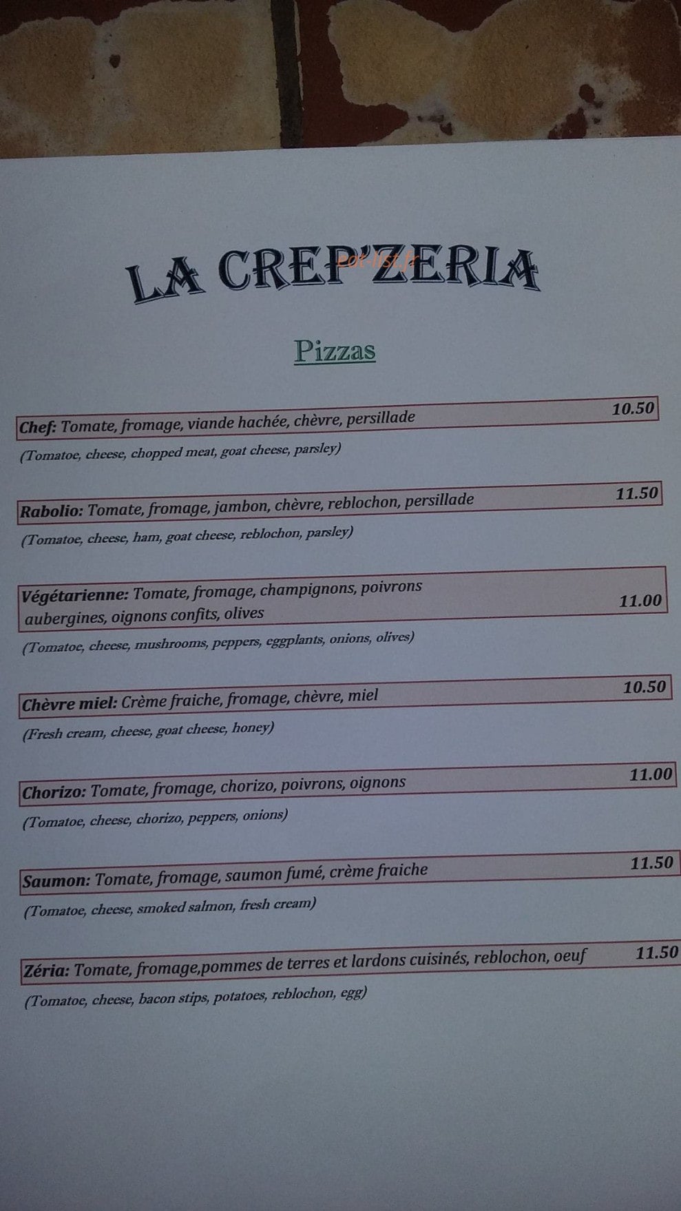 La Crep'Zeria — carte page 7