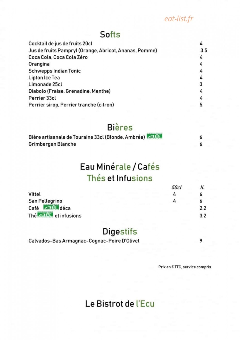 Le Bistrot de l'Ecu — carte page 4