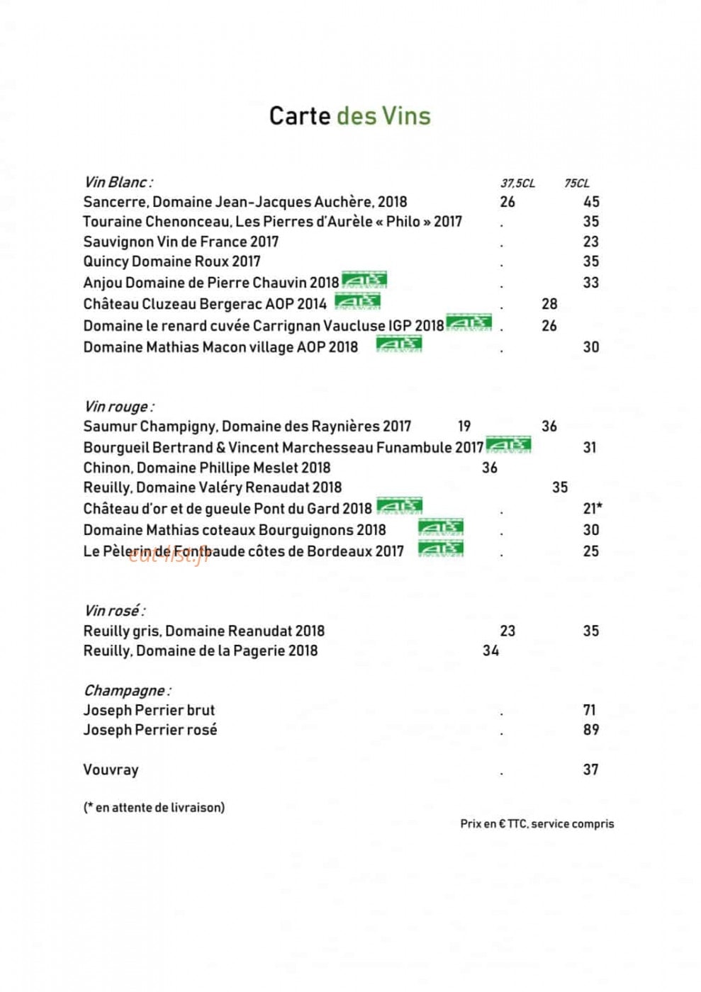 Le Bistrot de l'Ecu — carte page 2