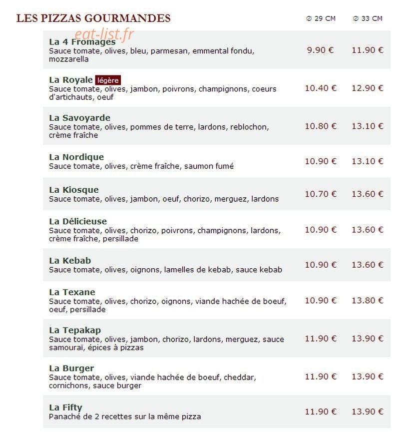 Le Kiosque à Pizzas — carte page 2