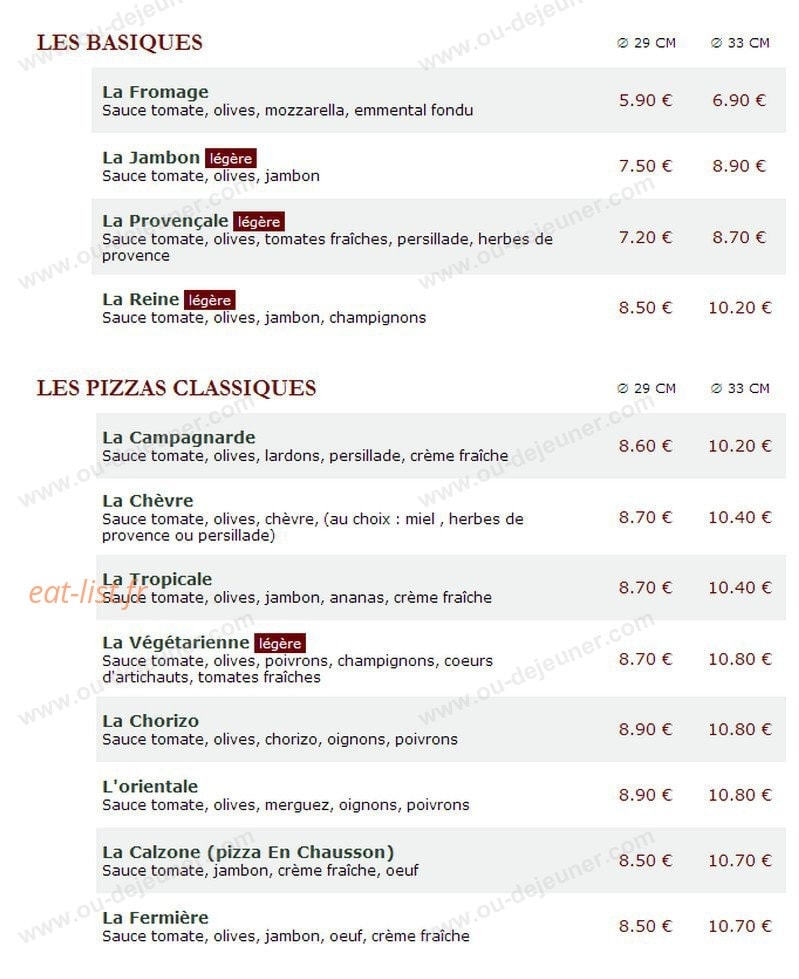 Le Kiosque à Pizzas — carte page 1