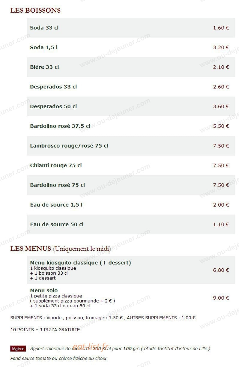 Le Kiosque à Pizzas — carte page 6