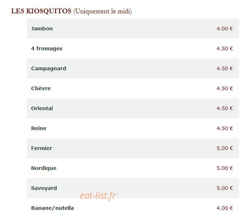 Le Kiosque à Pizzas — carte page 4