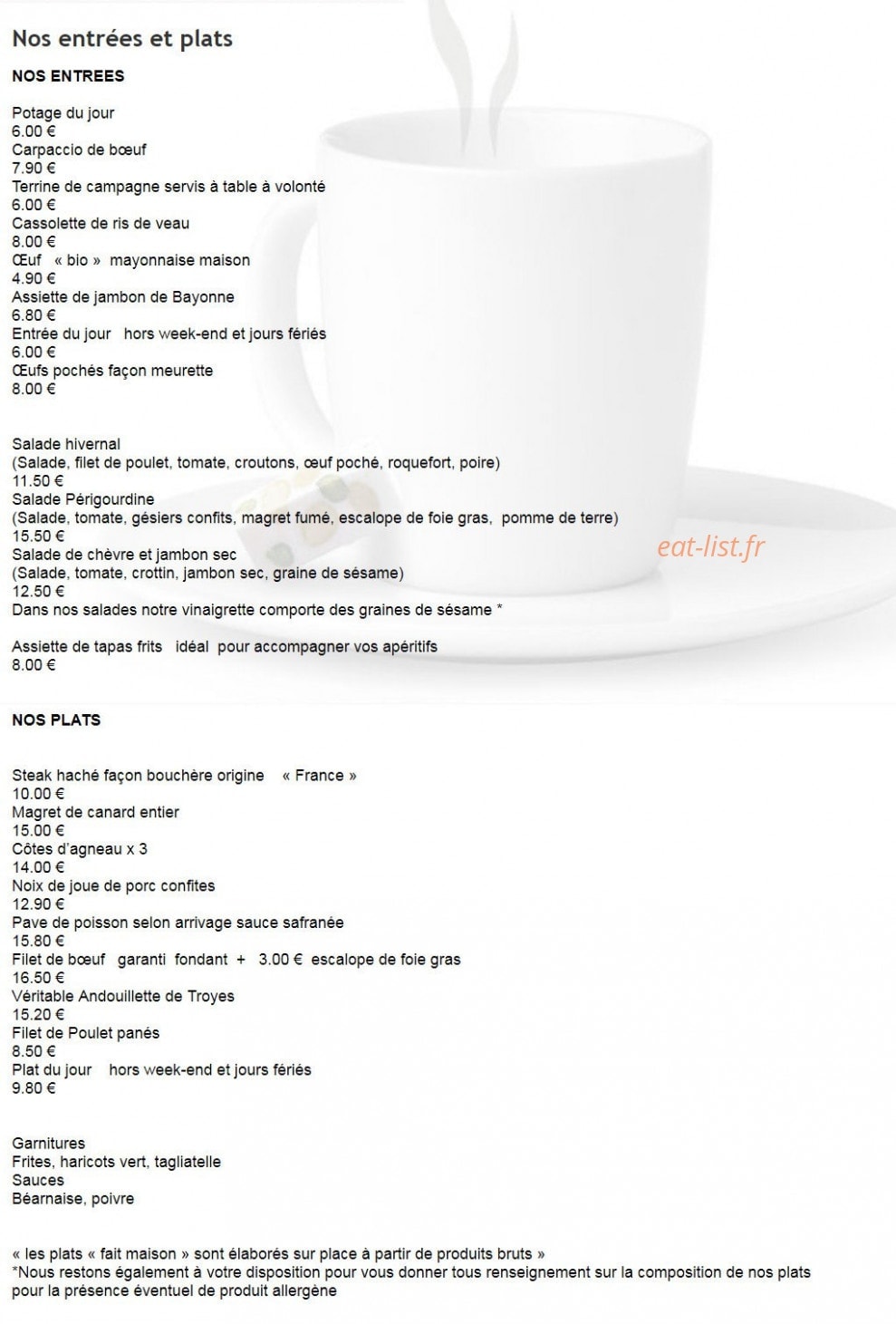 Brasserie des Glaces — carte page 1
