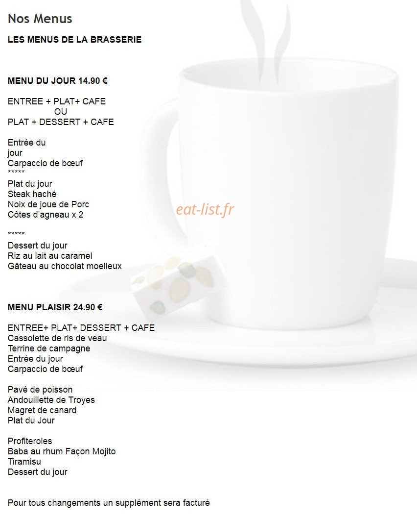 Brasserie des Glaces — carte page 2