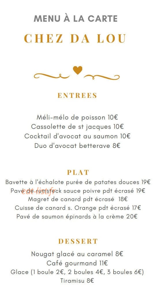 Chez Da Lou — carte page 1