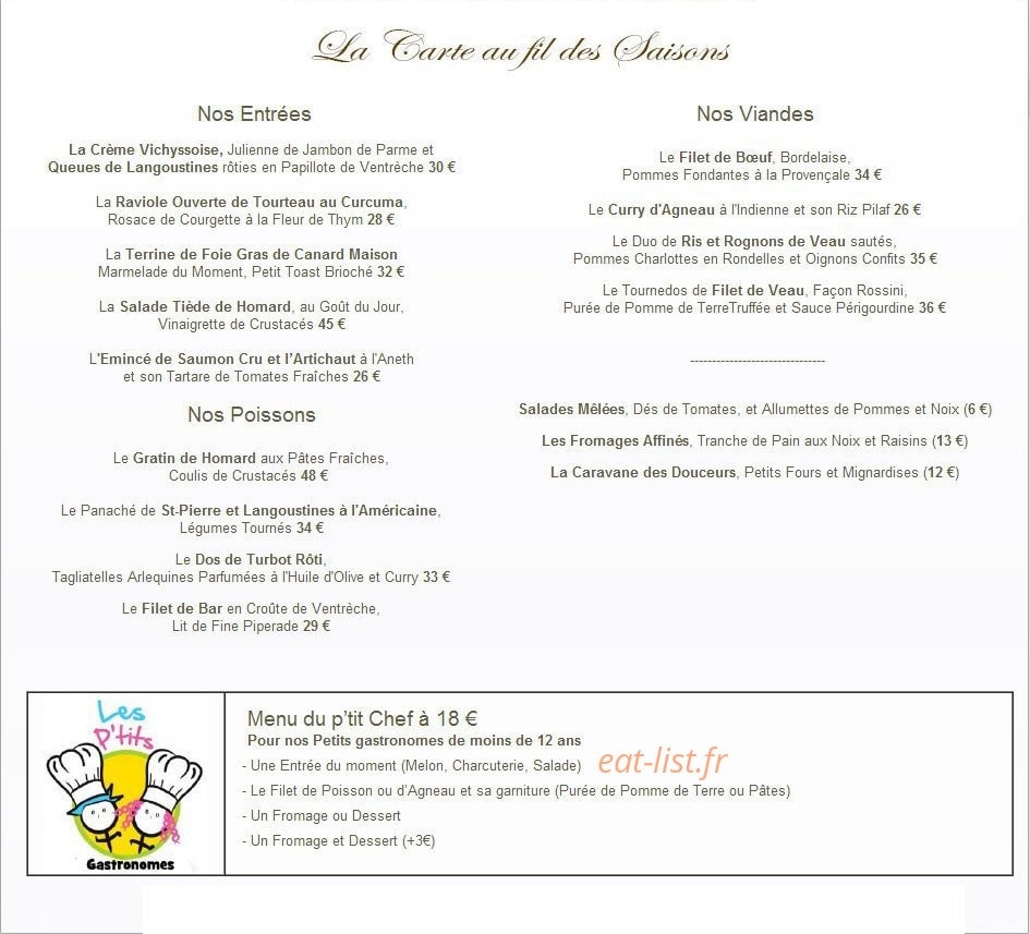 Hôtel Restaurant de la Gloire — carte page 1