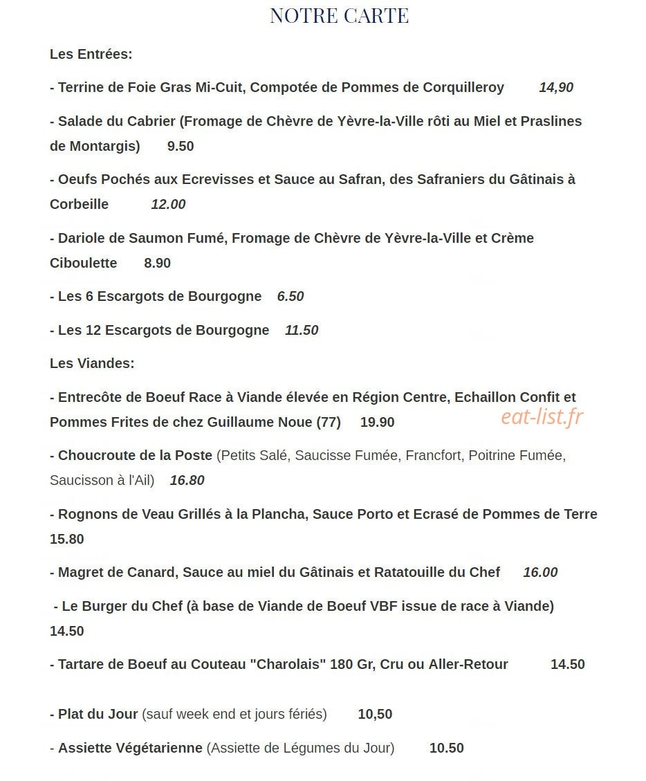 La Brasserie de la Poste — carte page 1
