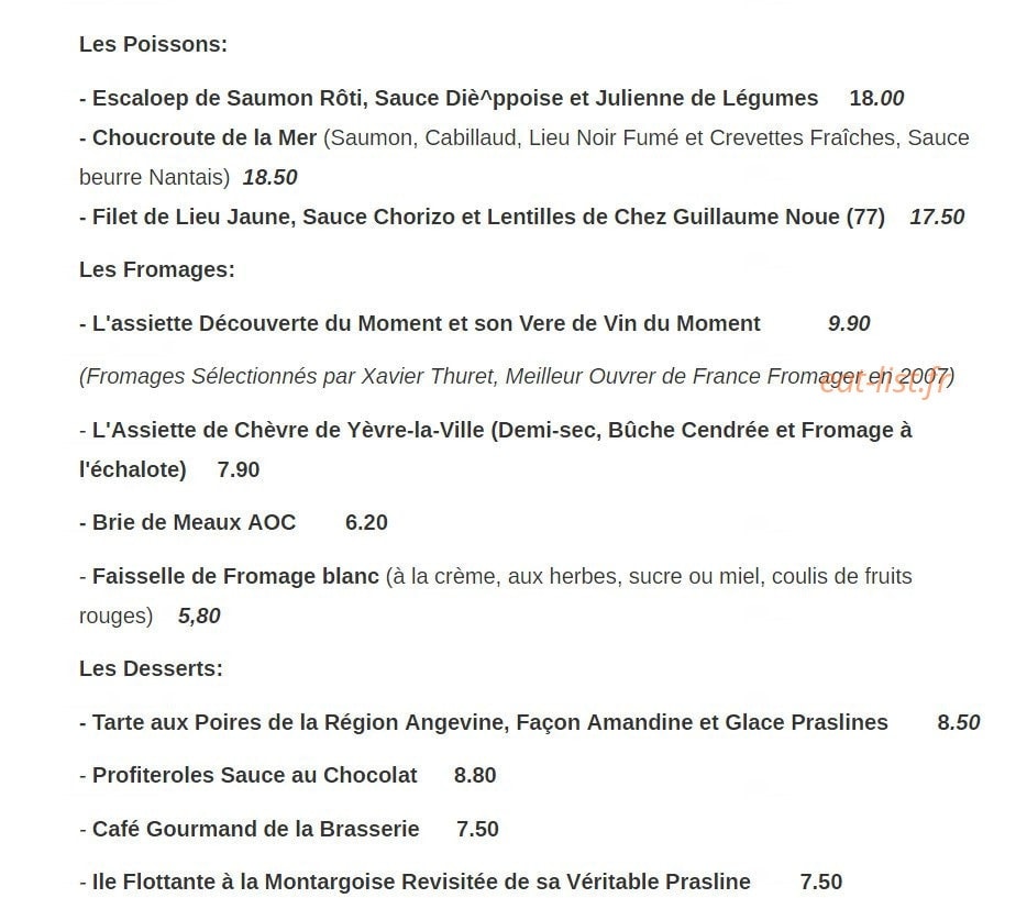 La Brasserie de la Poste — carte page 2