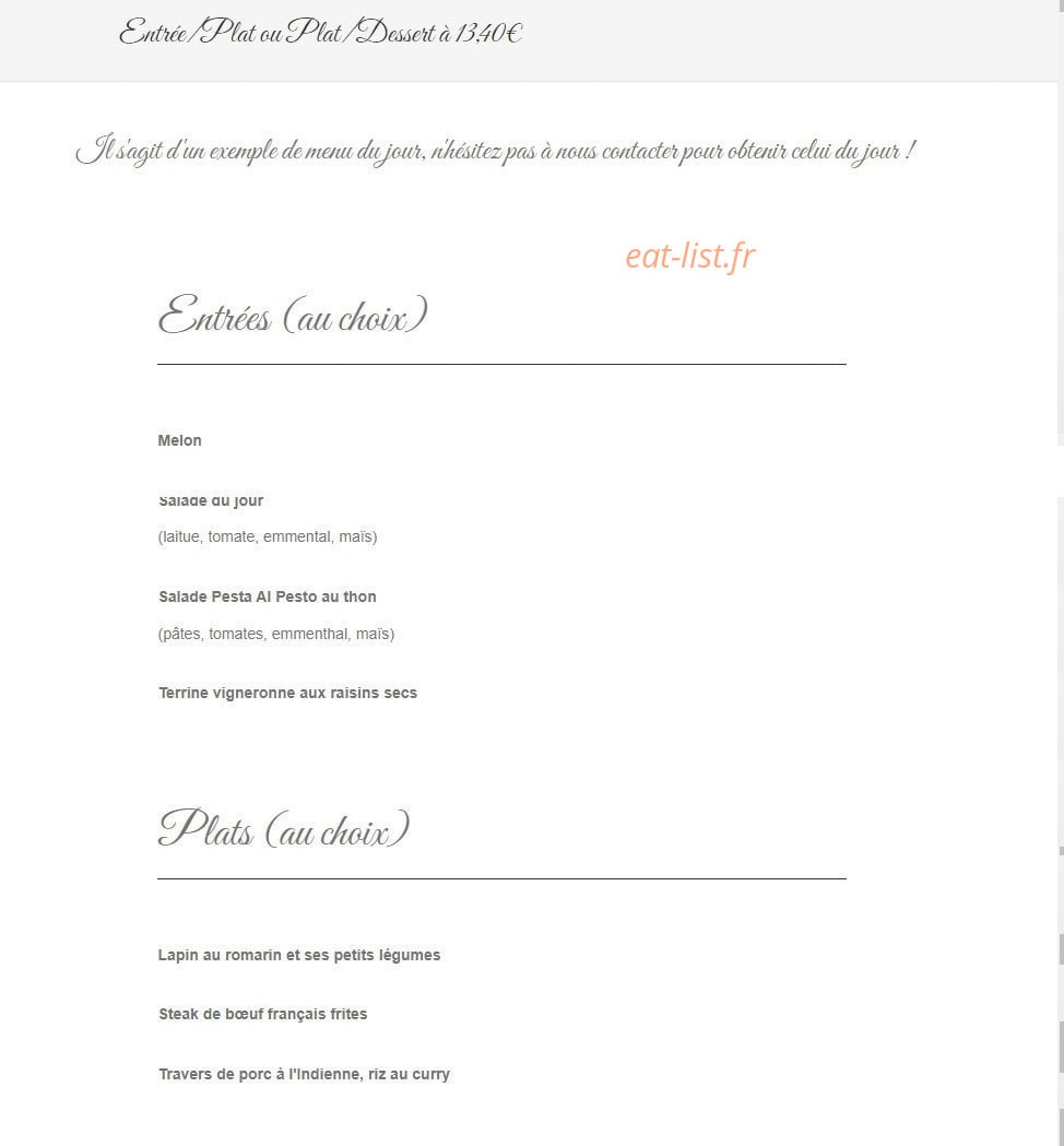 Restaurant du Château — carte page 2