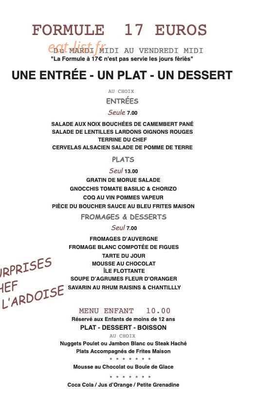 Carte et menu de CantalBetz à Bazoches sur le Betz — Le formule 17€